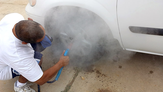 Optima-Steamer-cleaning-brake-dust Optima Steamer cleaning brake dust